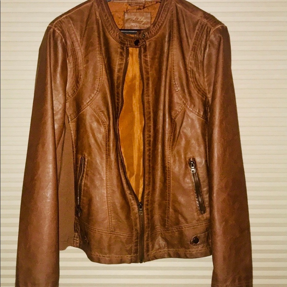 Brown Faux Leather Moto Jacket